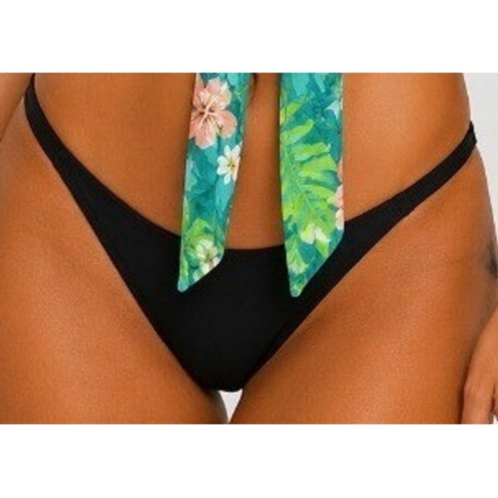 Matte Collection Women's Black High‎ Cut Thong Swim Bikini Bottom Size L NWOT